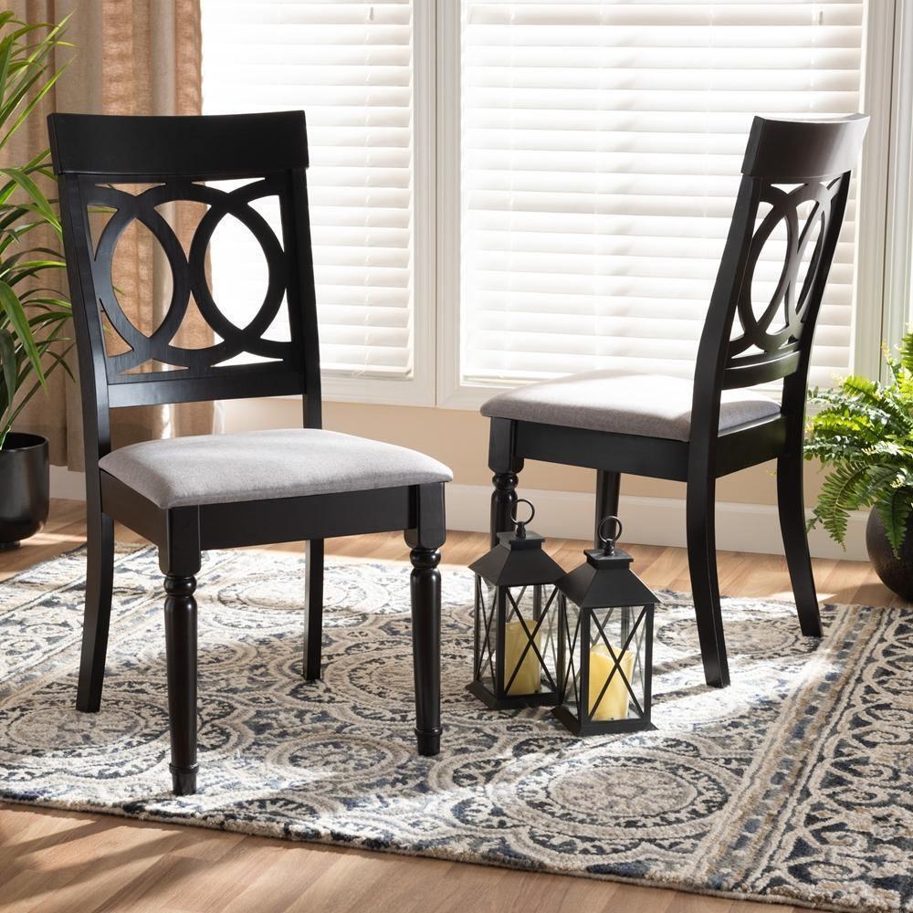 Lucie Modern and Contemporary Grey Fabric Upholstered and Espresso Brown Finished Wood 2-Piece Dining Chair Set FredCo