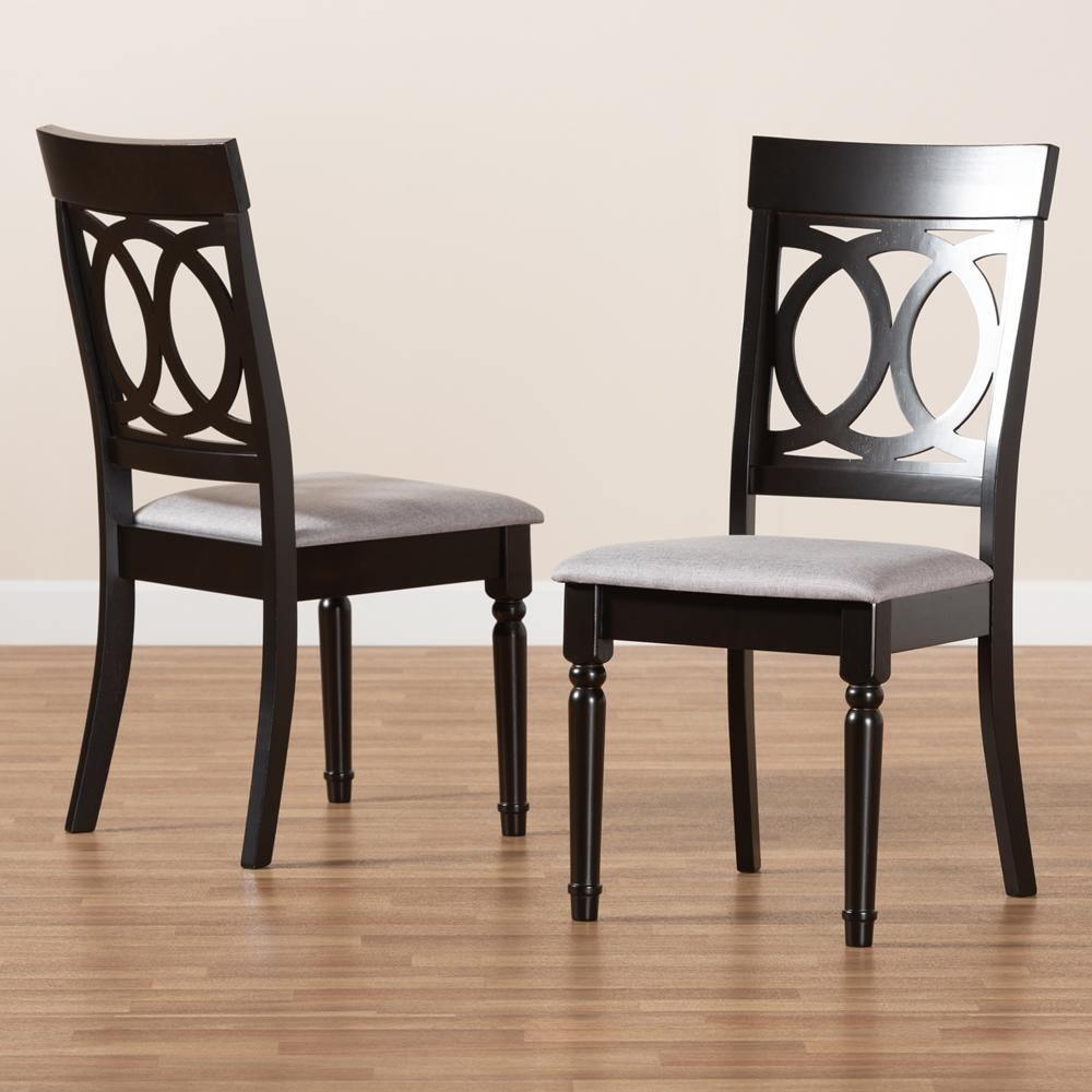 Lucie Modern and Contemporary Grey Fabric Upholstered and Espresso Brown Finished Wood 2-Piece Dining Chair Set FredCo