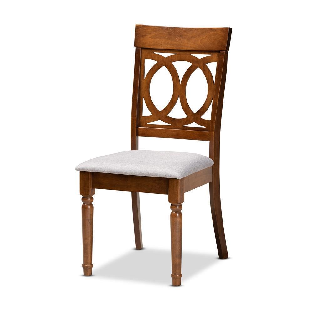 Lucie Modern and Contemporary Grey Fabric Upholstered and Walnut Brown Finished Wood 7-Piece Dining Set FredCo