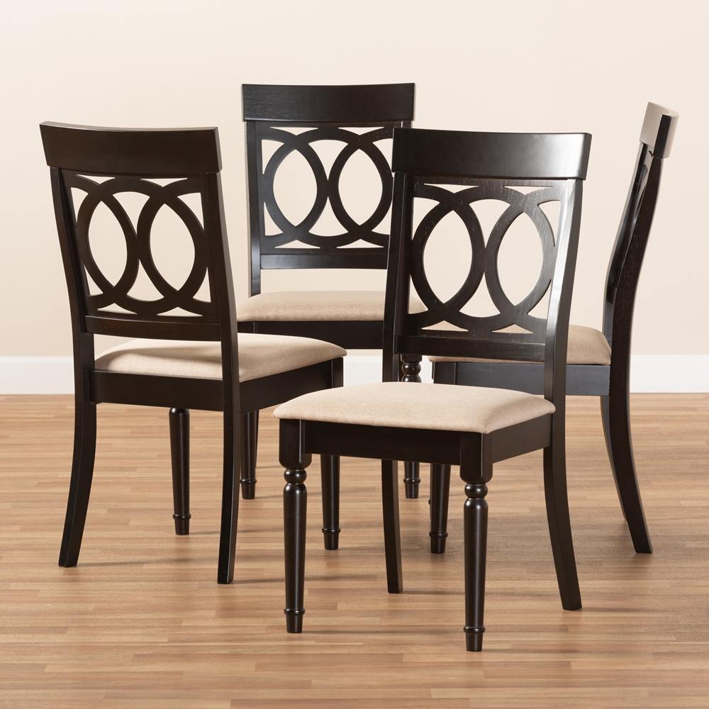 Lucie Modern and Contemporary Sand Fabric Upholstered Espresso Brown Finished Wood Dining Chair (Set of 4) FredCo