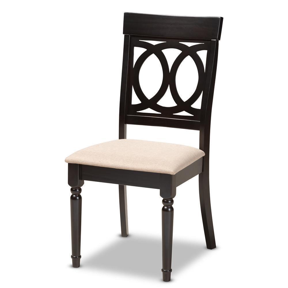 Lucie Modern and Contemporary Sand Fabric Upholstered Espresso Brown Finished Wood Dining Chair (Set of 4) FredCo