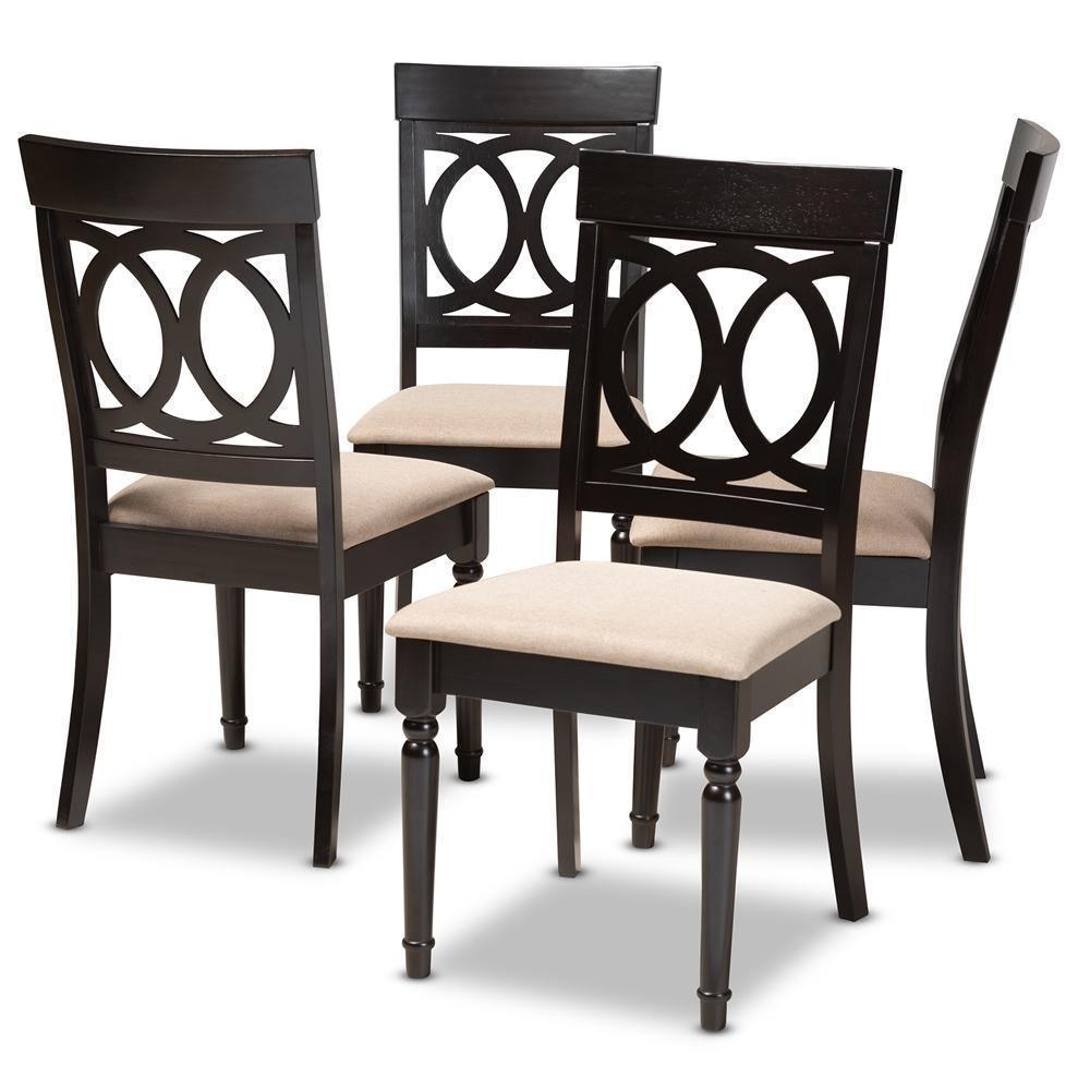 Lucie Modern and Contemporary Sand Fabric Upholstered Espresso Brown Finished Wood Dining Chair (Set of 4) FredCo