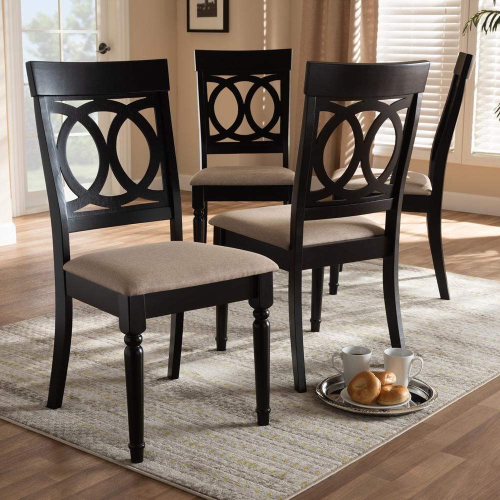 Lucie Modern and Contemporary Sand Fabric Upholstered Espresso Brown Finished Wood Dining Chair (Set of 4) FredCo