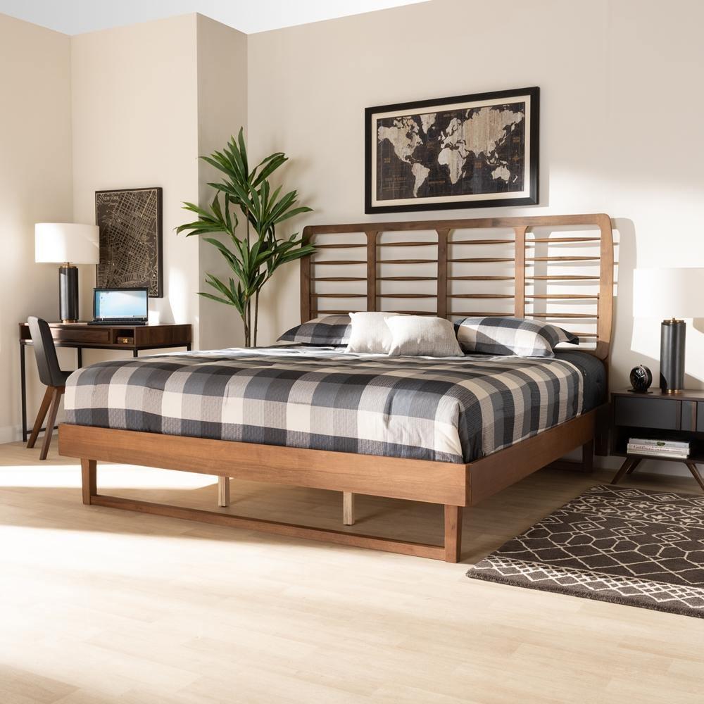 Lucie Modern and Contemporary Walnut Brown Finished Wood King Size Platform Bed FredCo