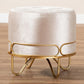 Lucienne Glam and Luxe Beige Velvet Fabric Upholstered Gold Finished Metal Ottoman FredCo