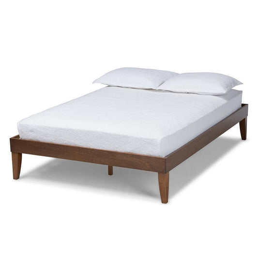 Lucina Mid-Century Modern Walnut Brown Finished Queen Size Platform Bed Frame FredCo