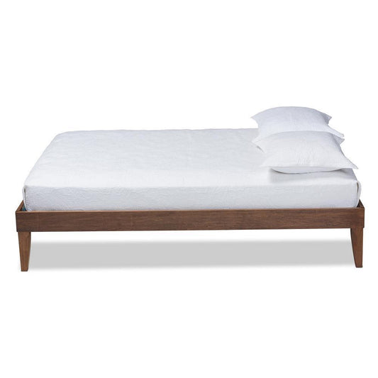 Lucina Mid-Century Modern Walnut Brown Finished Queen Size Platform Bed Frame FredCo