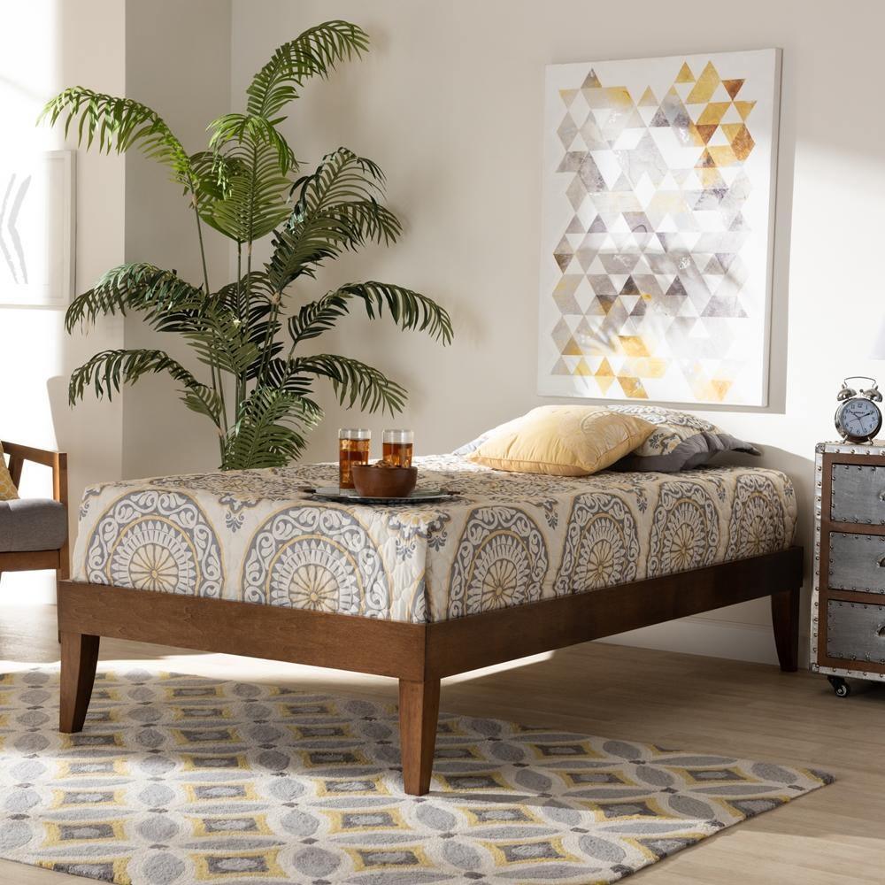 Lucina Mid-Century Modern Walnut Brown Finished Twin Size Platform Bed Frame FredCo