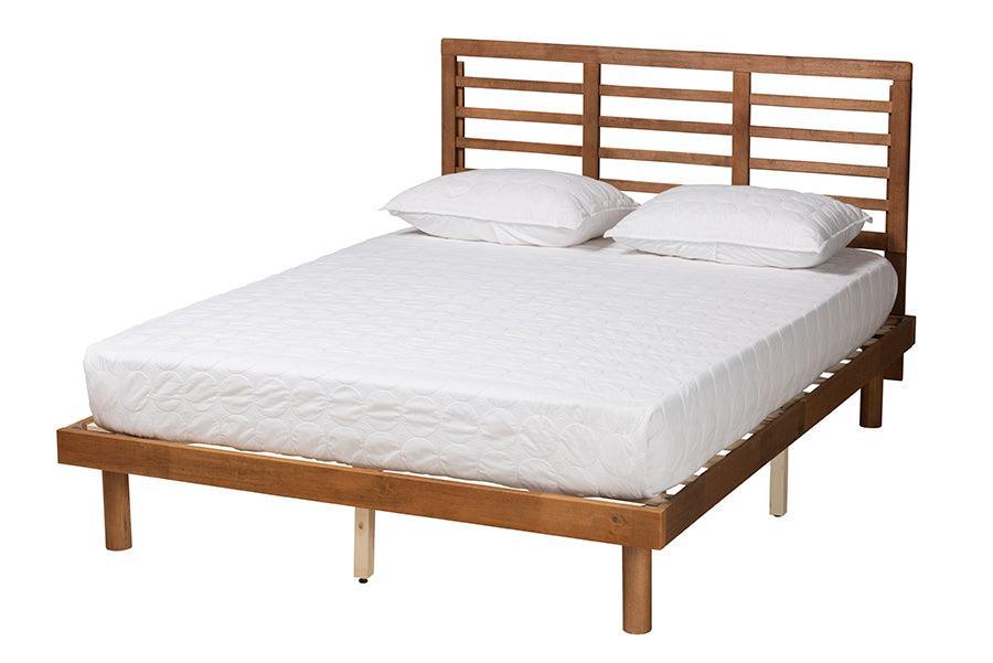 Lucine Mid-Century Modern Ash Walnut Finished Wood Full Size Platform Bed FredCo