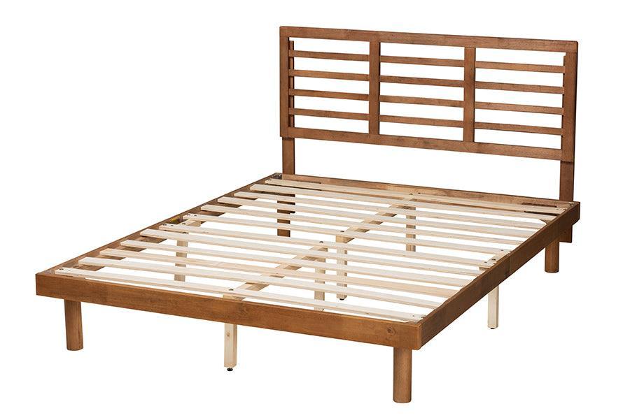 Lucine Mid-Century Modern Ash Walnut Finished Wood King Size Platform Bed FredCo