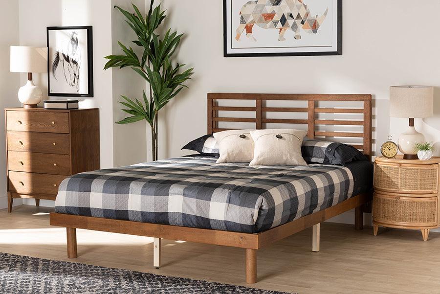 Lucine Mid-Century Modern Ash Walnut Finished Wood King Size Platform Bed FredCo