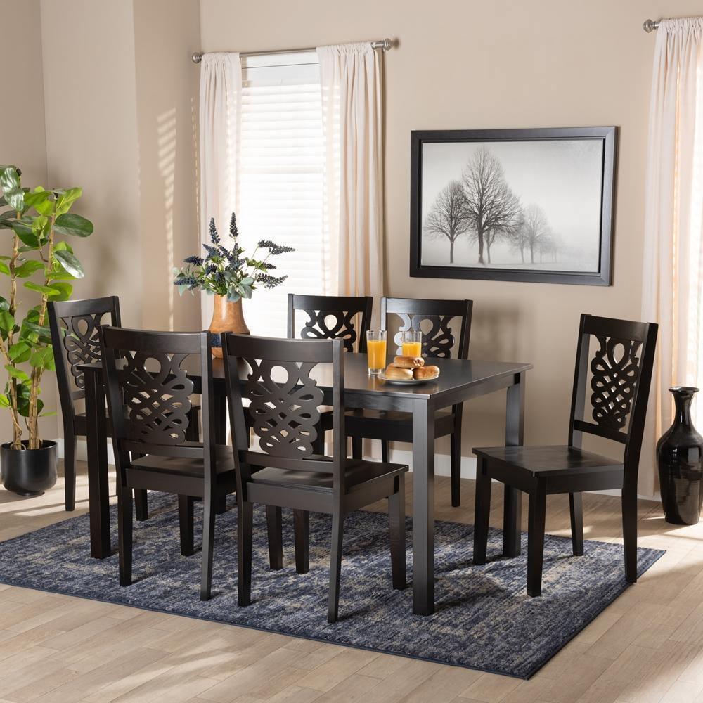 Luisa Modern and Contemporary Transitional Dark Brown Finished Wood 7-Piece Dining Set FredCo