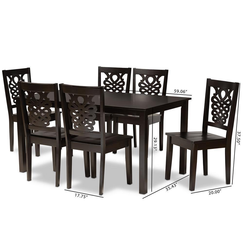 Luisa Modern and Contemporary Transitional Dark Brown Finished Wood 7-Piece Dining Set FredCo