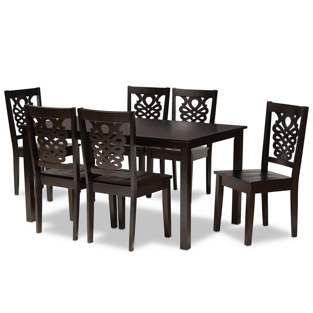 Luisa Modern and Contemporary Transitional Dark Brown Finished Wood 7-Piece Dining Set FredCo