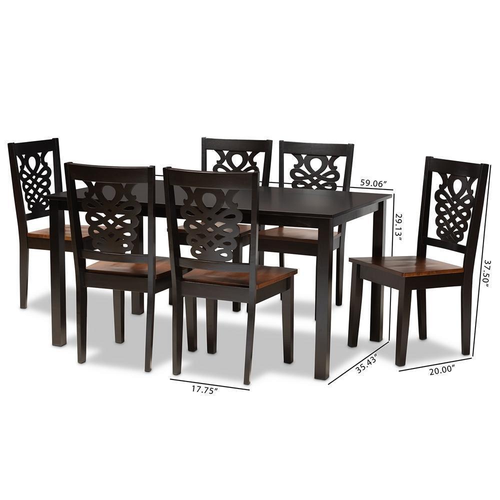 Luisa Modern and Contemporary Two-Tone Dark Brown and Walnut Brown Finished Wood 7-Piece Dining Set FredCo