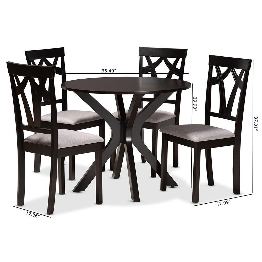 Luise Modern and Contemporary Grey Fabric Upholstered and Dark Brown Finished Wood 5-Piece Dining Set FredCo