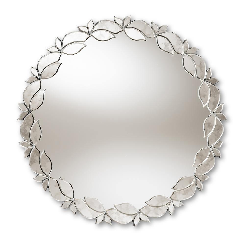 Luiza Modern and Contemporary Silver Finished Round Petal Leaf Accent Wall Mirror FredCo