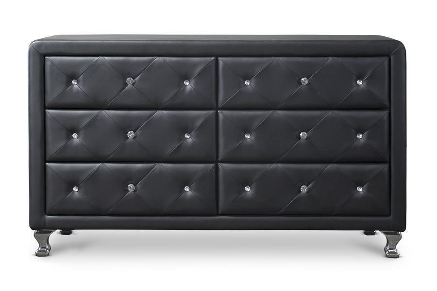 contemporary black dresser Luminescence Black Faux Leather Upholstered Dresser
