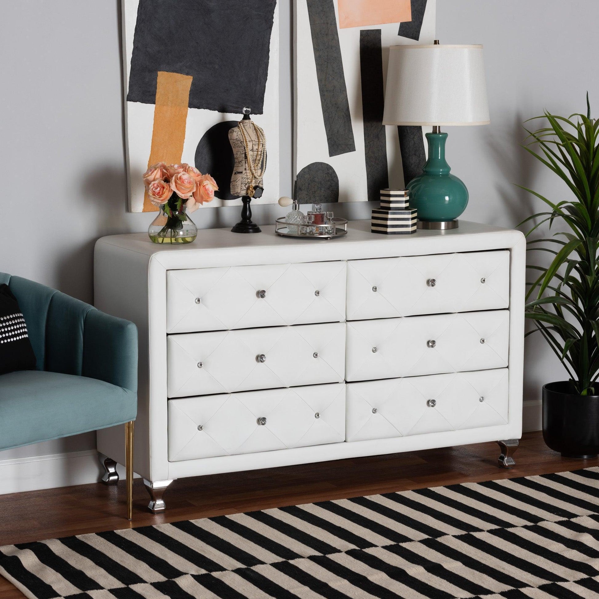 Luminescence Wood Contemporary White Upholstered Dresser