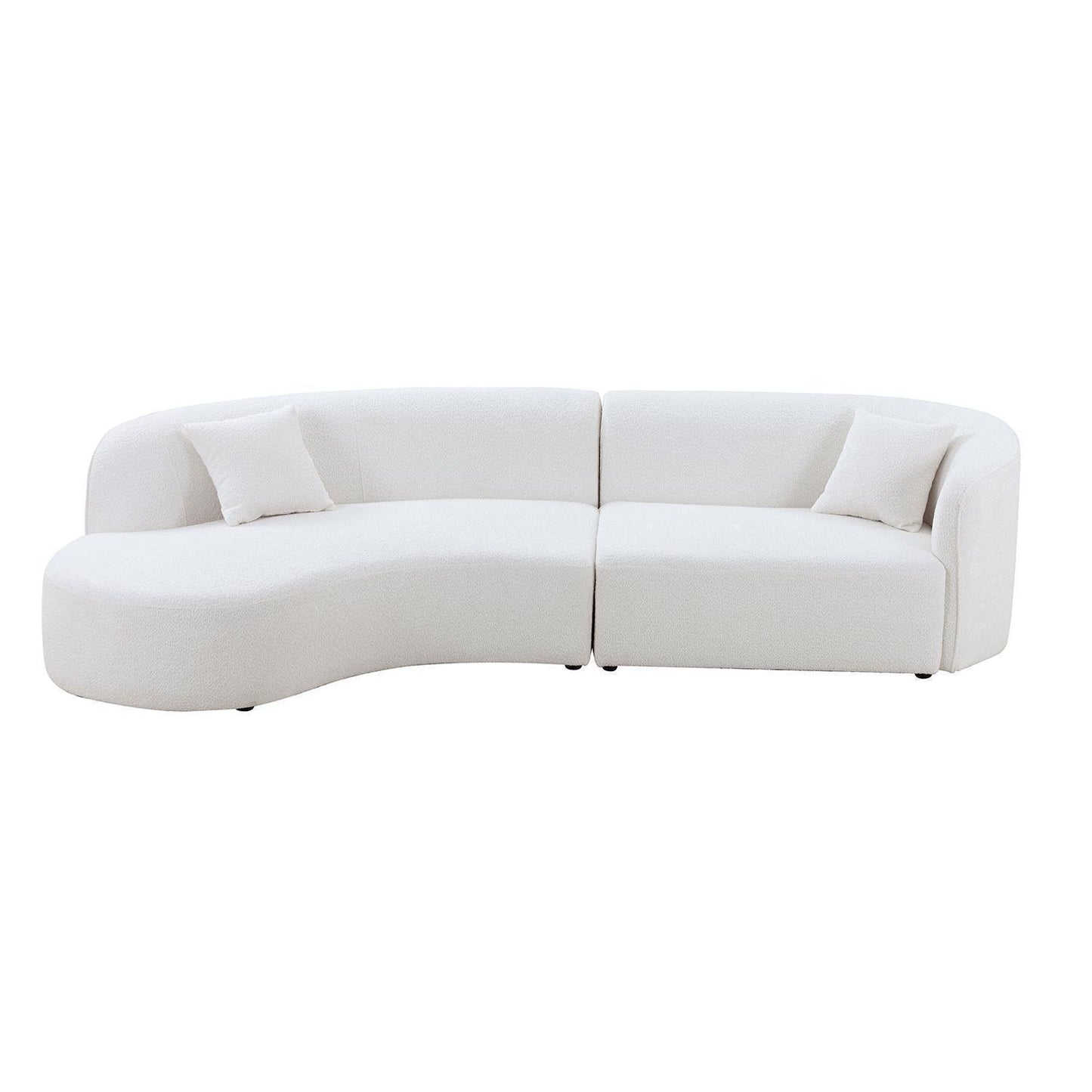 Luxury Modern Style Curved Sofa with Chaise 2-Piece Set, Boucle Couch, White FredCo