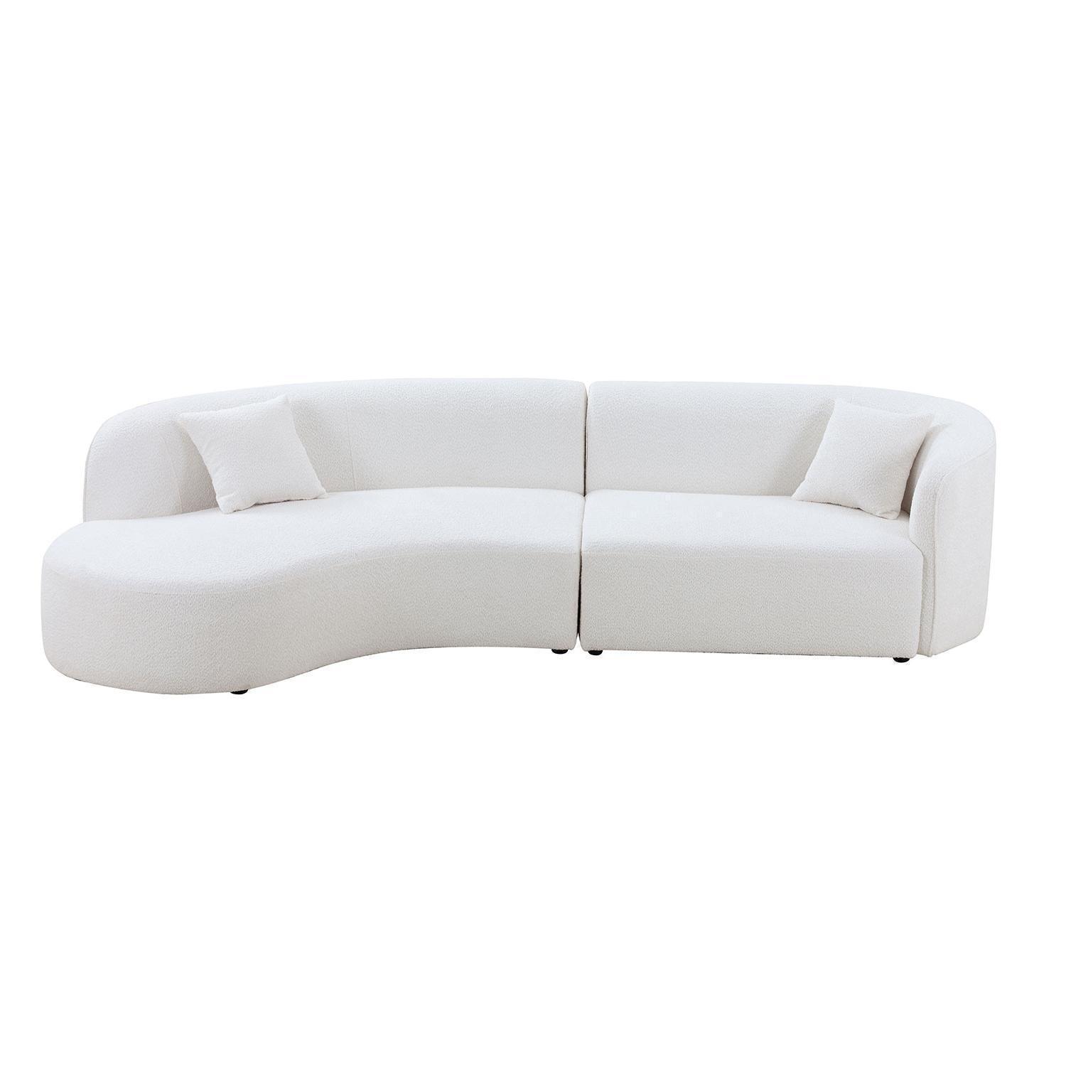 Luxury Modern Style Curved Sofa with Chaise 2-Piece Set, Boucle Couch, White FredCo