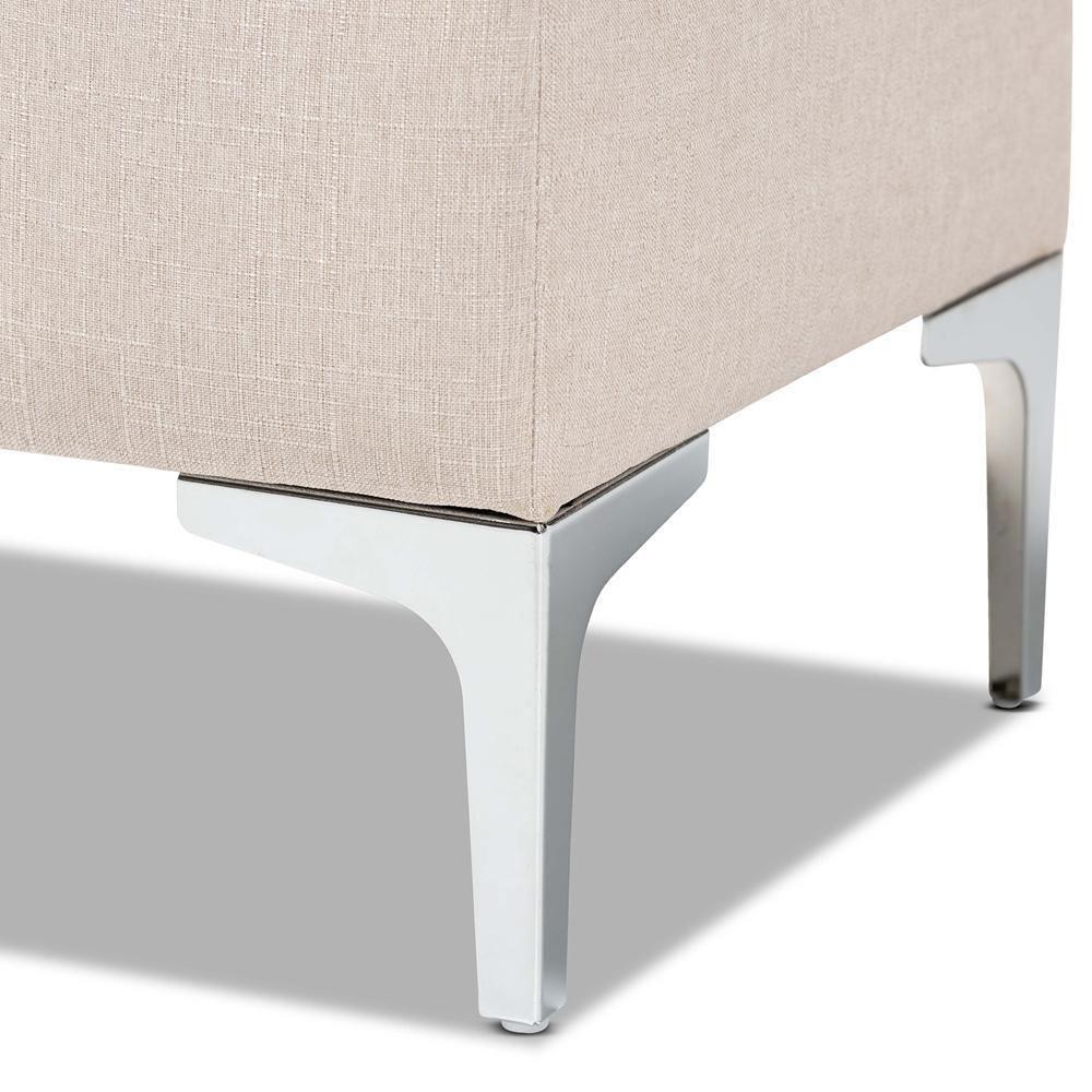 Mabel Modern and Contemporary Transitional Beige Fabric Upholstered and Silver Finished Metal Storage Ottoman FredCo