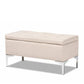 Mabel Modern and Contemporary Transitional Beige Fabric Upholstered and Silver Finished Metal Storage Ottoman FredCo