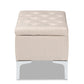 Mabel Modern and Contemporary Transitional Beige Fabric Upholstered and Silver Finished Metal Storage Ottoman FredCo