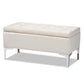 Mabel Modern and Contemporary Transitional Beige Velvet Fabric Upholstered Silver Finished Storage Ottoman FredCo