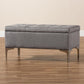Mabel Modern and Contemporary Transitional Grey Fabric Upholstered and Silver Finished Metal Storage Ottoman FredCo