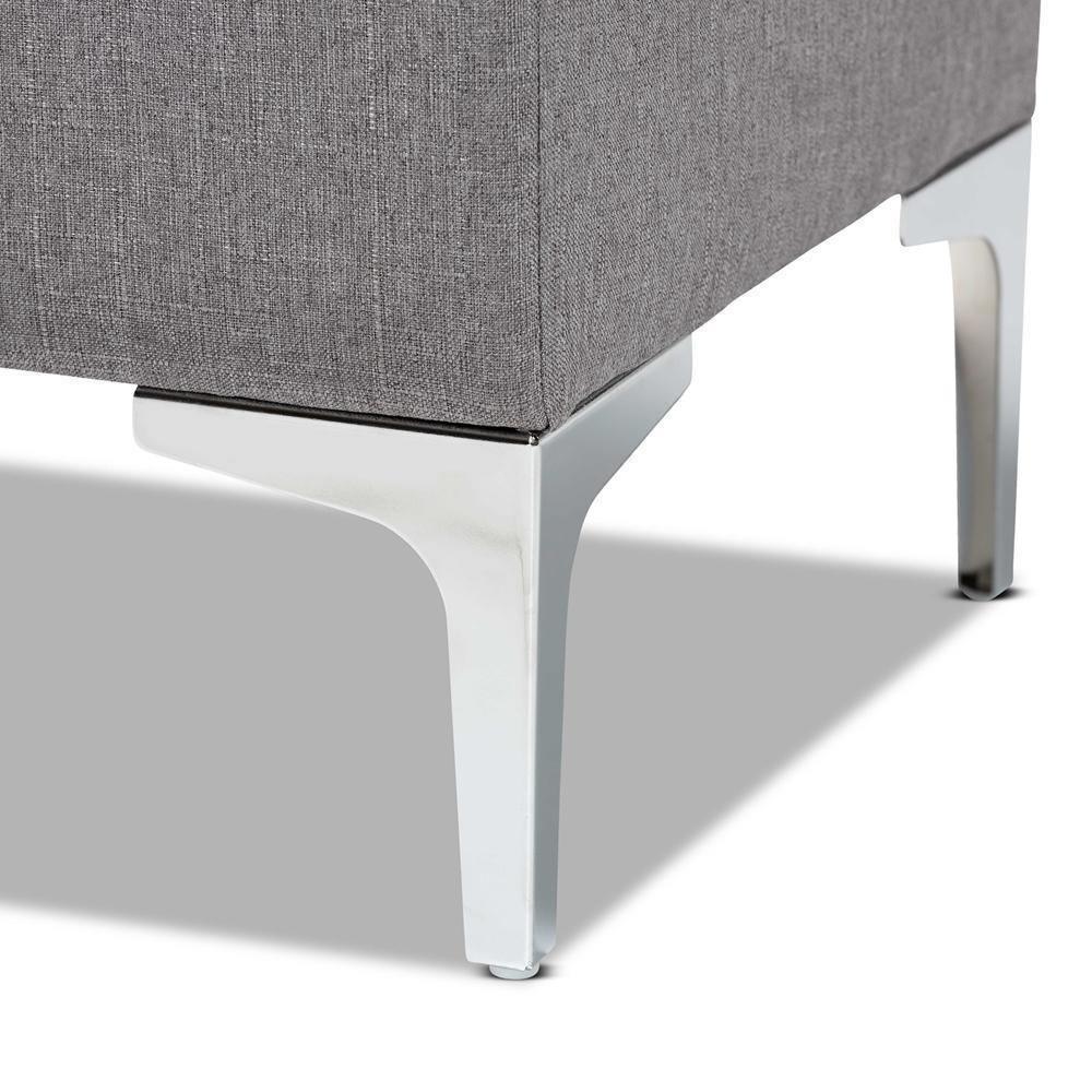 Mabel Modern and Contemporary Transitional Grey Fabric Upholstered and Silver Finished Metal Storage Ottoman FredCo
