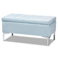 Mabel Modern and Contemporary Transitional Light Blue Velvet Fabric Upholstered Silver Finished Storage Ottoman FredCo