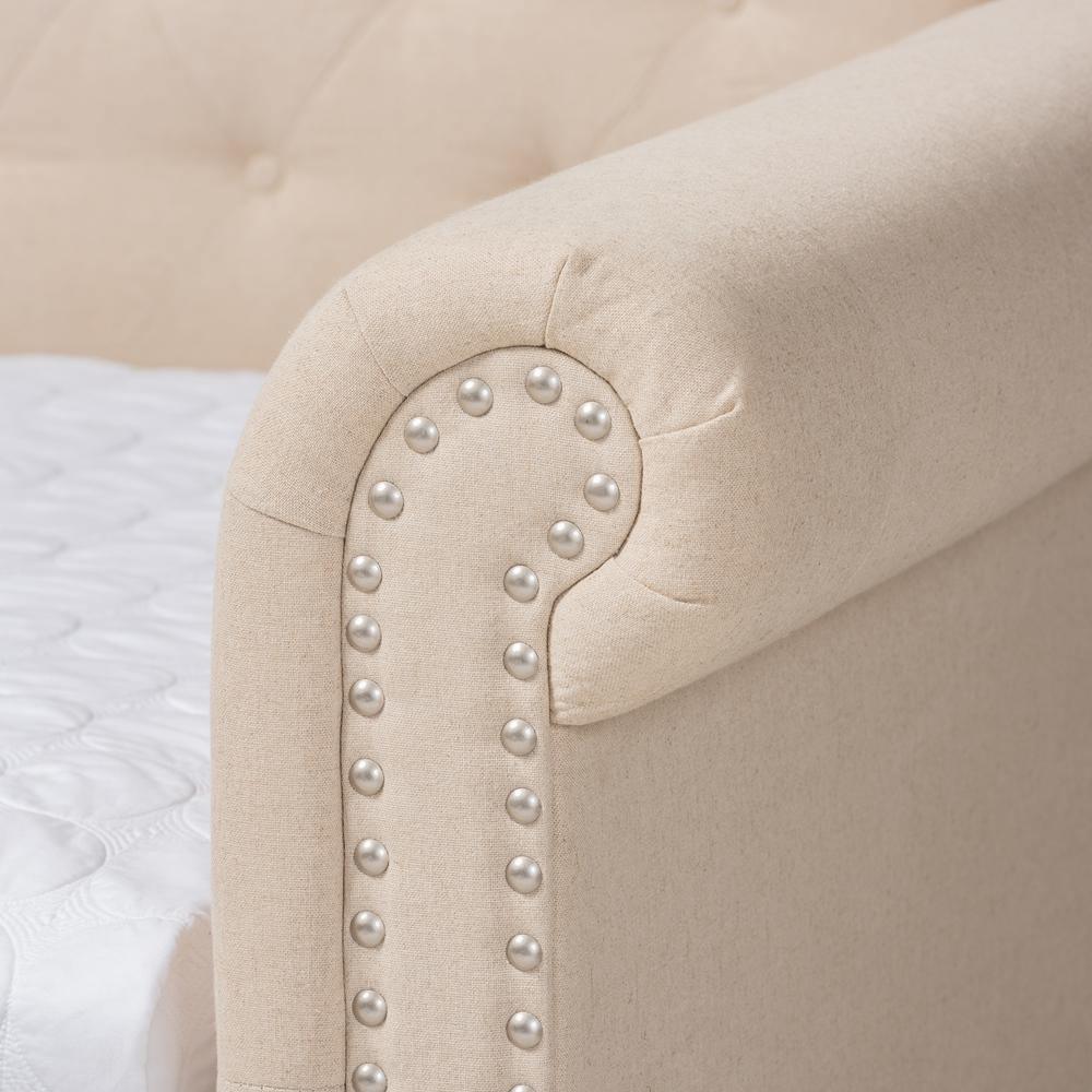 Mabelle Modern and Contemporary Beige Fabric Upholstered Queen Size Daybed with Trundle FredCo
