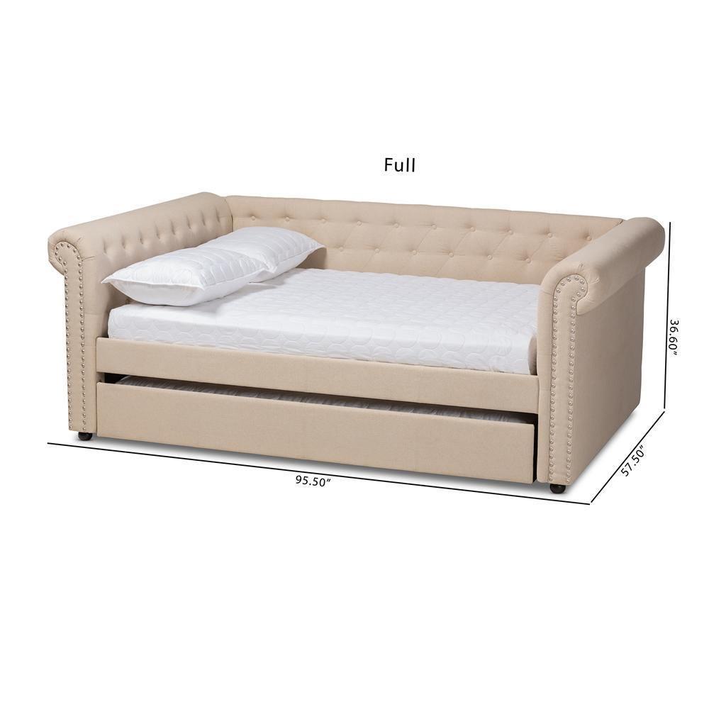 Mabelle Modern and Contemporary Beige Fabric Upholstered Queen Size Daybed with Trundle FredCo