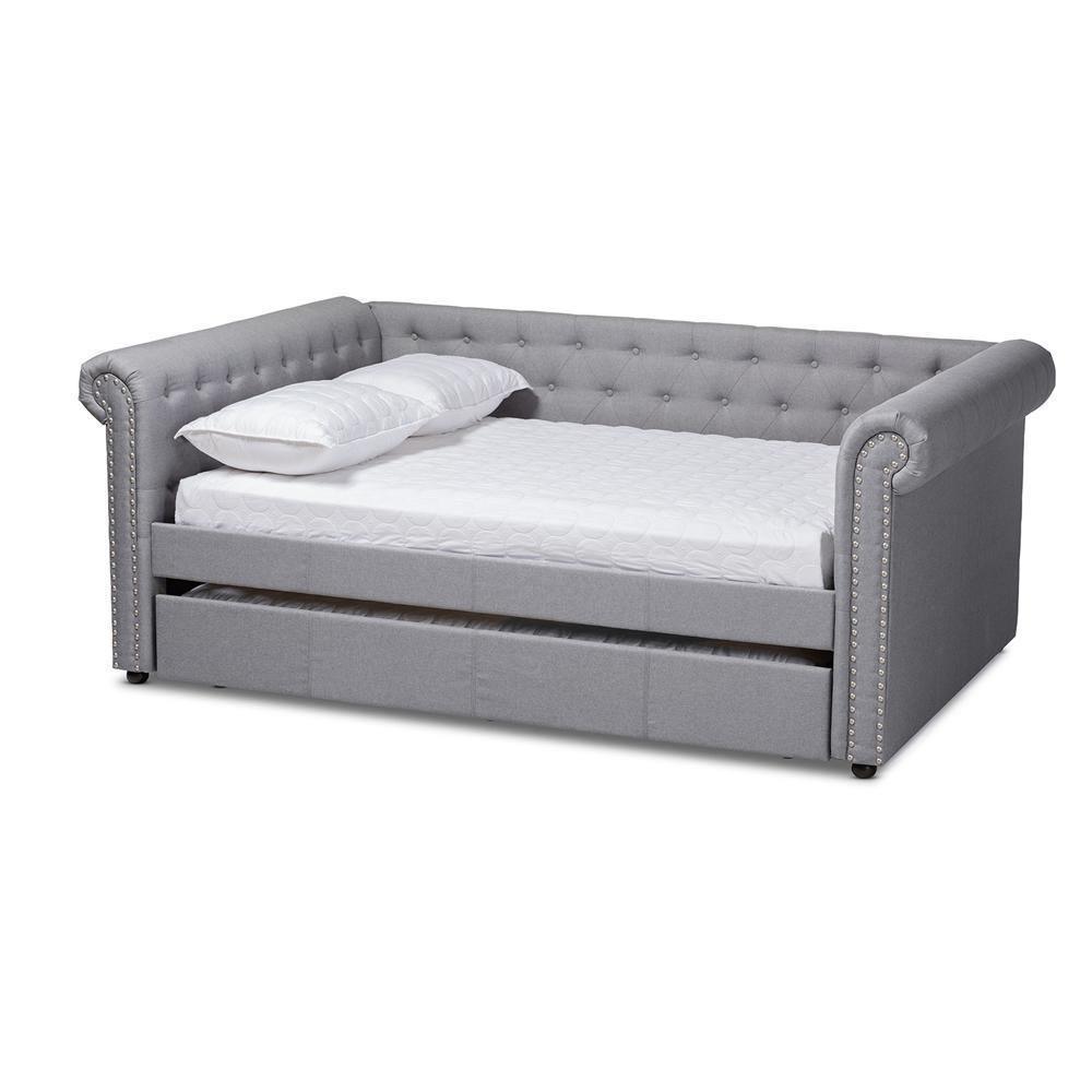 Mabelle Modern and Contemporary Gray Fabric Upholstered Full Size Daybed with Trundle FredCo