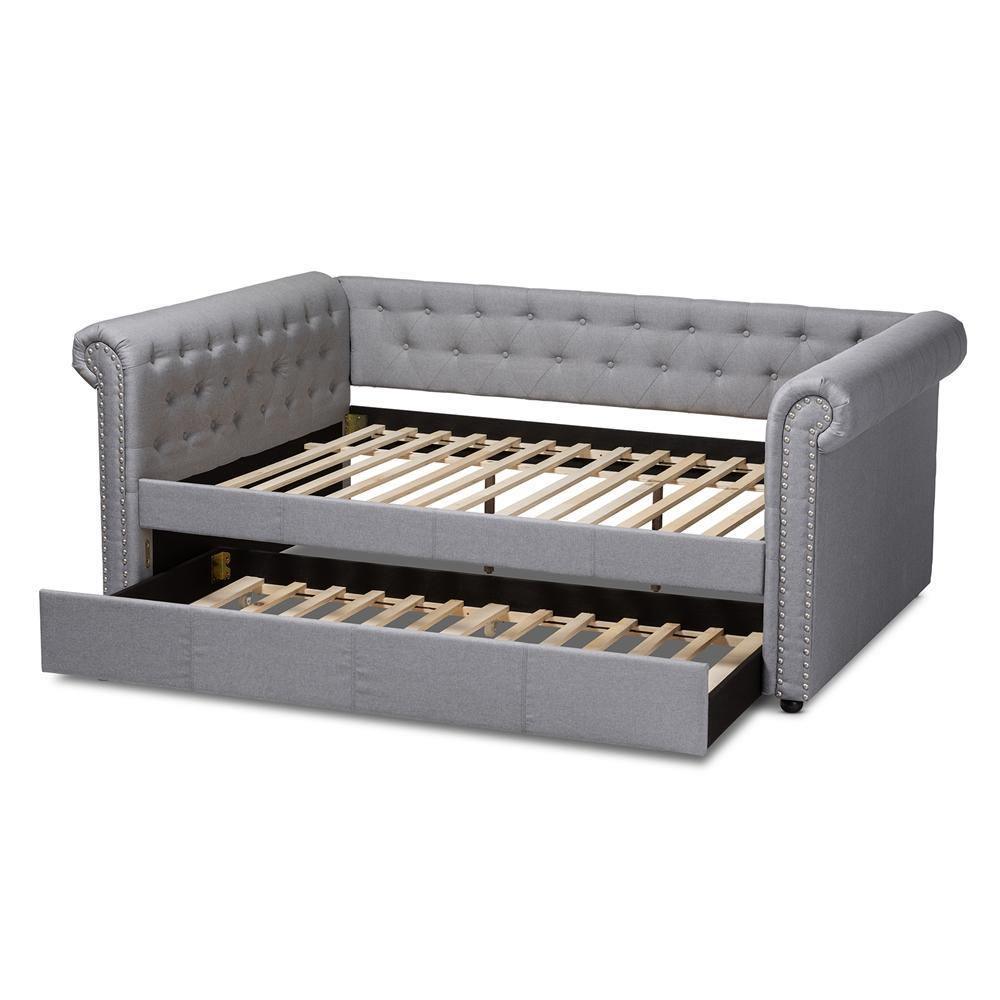 Mabelle Modern and Contemporary Gray Fabric Upholstered Full Size Daybed with Trundle FredCo