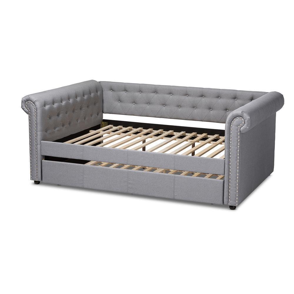 Mabelle Modern and Contemporary Gray Fabric Upholstered Full Size Daybed with Trundle FredCo