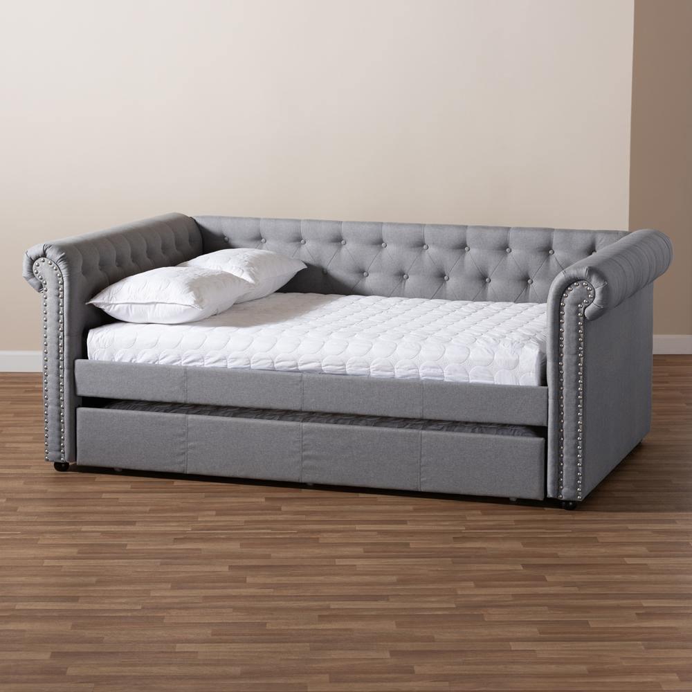 Mabelle Modern and Contemporary Gray Fabric Upholstered Full Size Daybed with Trundle FredCo