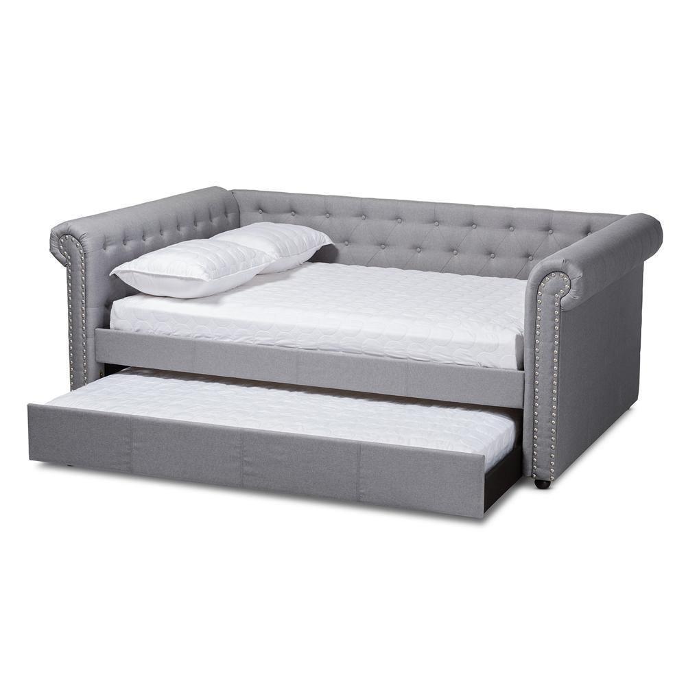 Mabelle Modern and Contemporary Gray Fabric Upholstered Full Size Daybed with Trundle FredCo