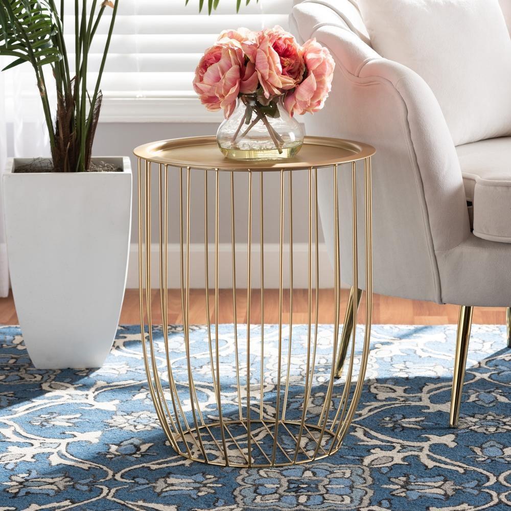 Mabon Modern and Contemporary Gold Finished Metal End Table FredCo
