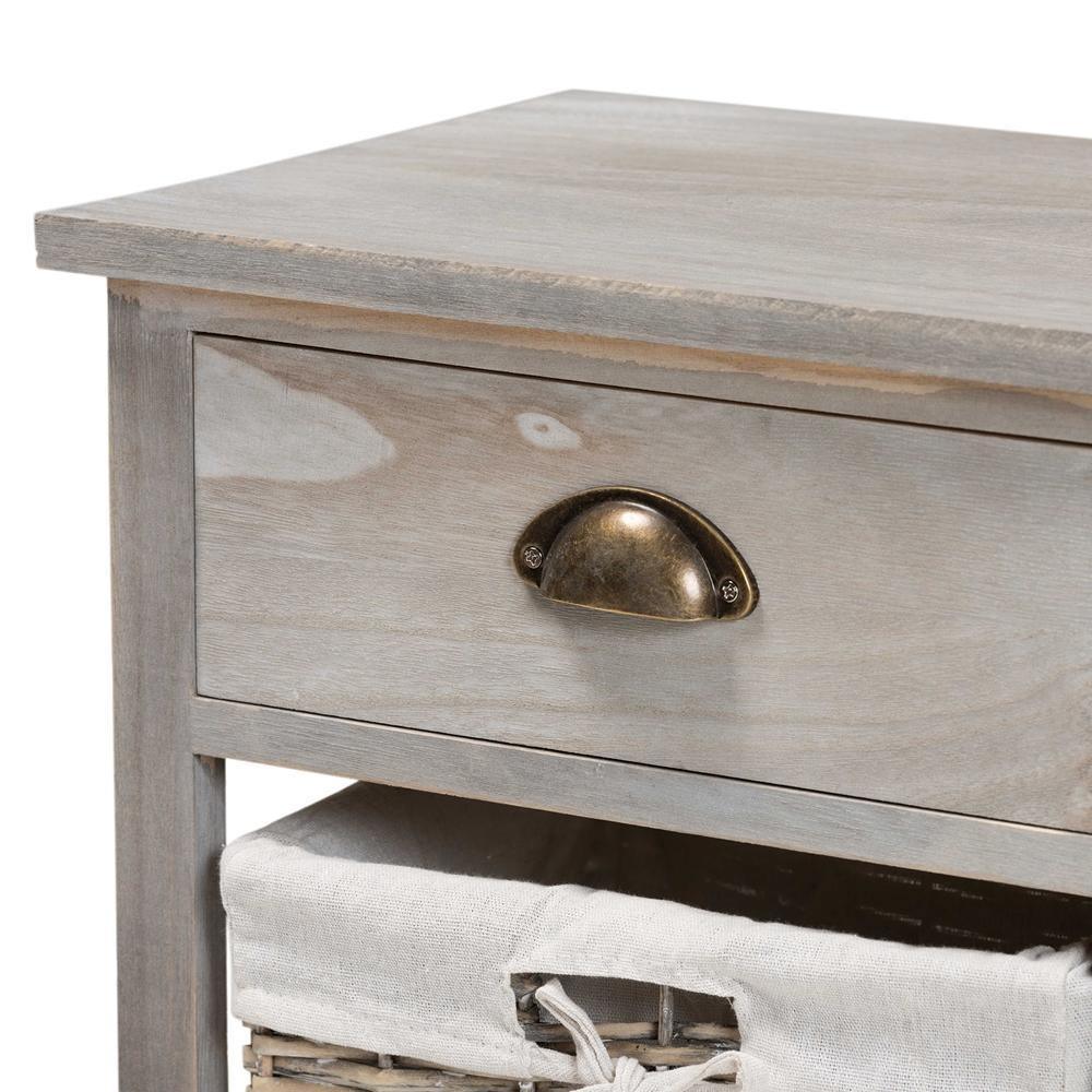 Mabyn Modern and Contemporary Light Grey Finished Wood 3-Drawer Storage Bench with Baskets FredCo