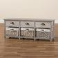 Mabyn Modern and Contemporary Light Grey Finished Wood 3-Drawer Storage Bench with Baskets FredCo