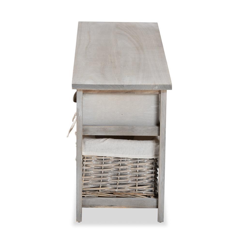 Mabyn Modern and Contemporary Light Grey Finished Wood 3-Drawer Storage Bench with Baskets FredCo