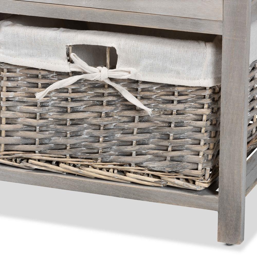 Mabyn Modern and Contemporary Light Grey Finished Wood 3-Drawer Storage Bench with Baskets FredCo