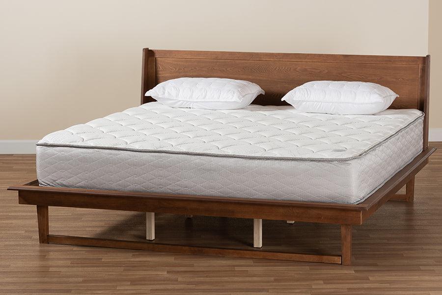 Macayle Mid-Century Modern Ash Walnut Finished Wood King Size Platform Bed FredCo