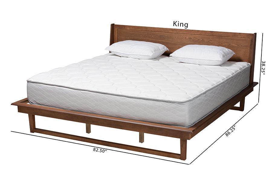 Macayle Mid-Century Modern Ash Walnut Finished Wood King Size Platform Bed FredCo