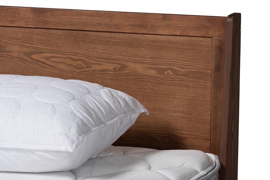 Macayle Mid-Century Modern Ash Walnut Finished Wood King Size Platform Bed FredCo