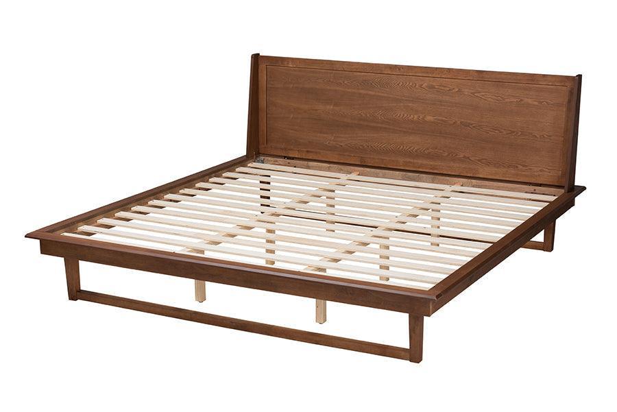 Macayle Mid-Century Modern Ash Walnut Finished Wood King Size Platform Bed FredCo