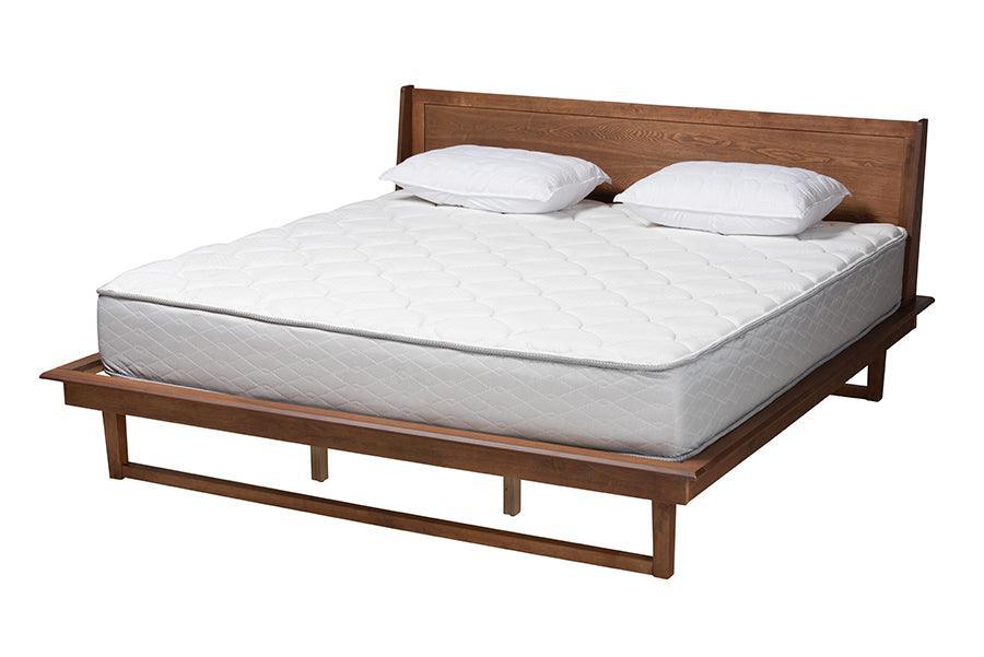 Macayle Mid-Century Modern Ash Walnut Finished Wood King Size Platform Bed FredCo