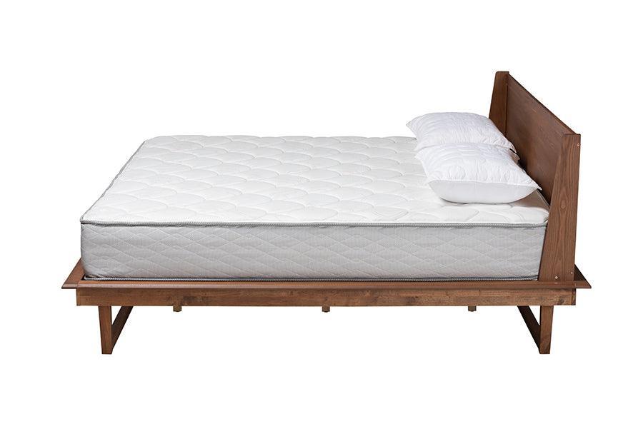 Macayle Mid-Century Modern Ash Walnut Finished Wood King Size Platform Bed FredCo